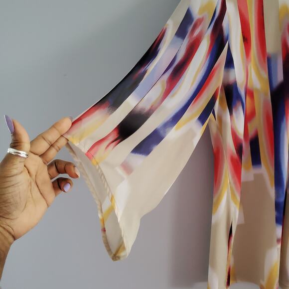 JM Collection Petite Colorful Color Block Top L - Picture 5 of 7